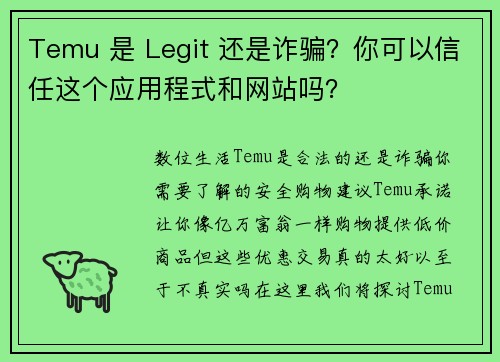 Temu 是 Legit 还是诈骗？你可以信任这个应用程式和网站吗？
